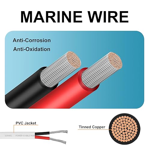 Miniatura 2 de Cable marino de calibre 8, cable de cobre estañado de grado marino de 30 pies, cable de altavoz marino dúplex para barco, automóvil, caravana,