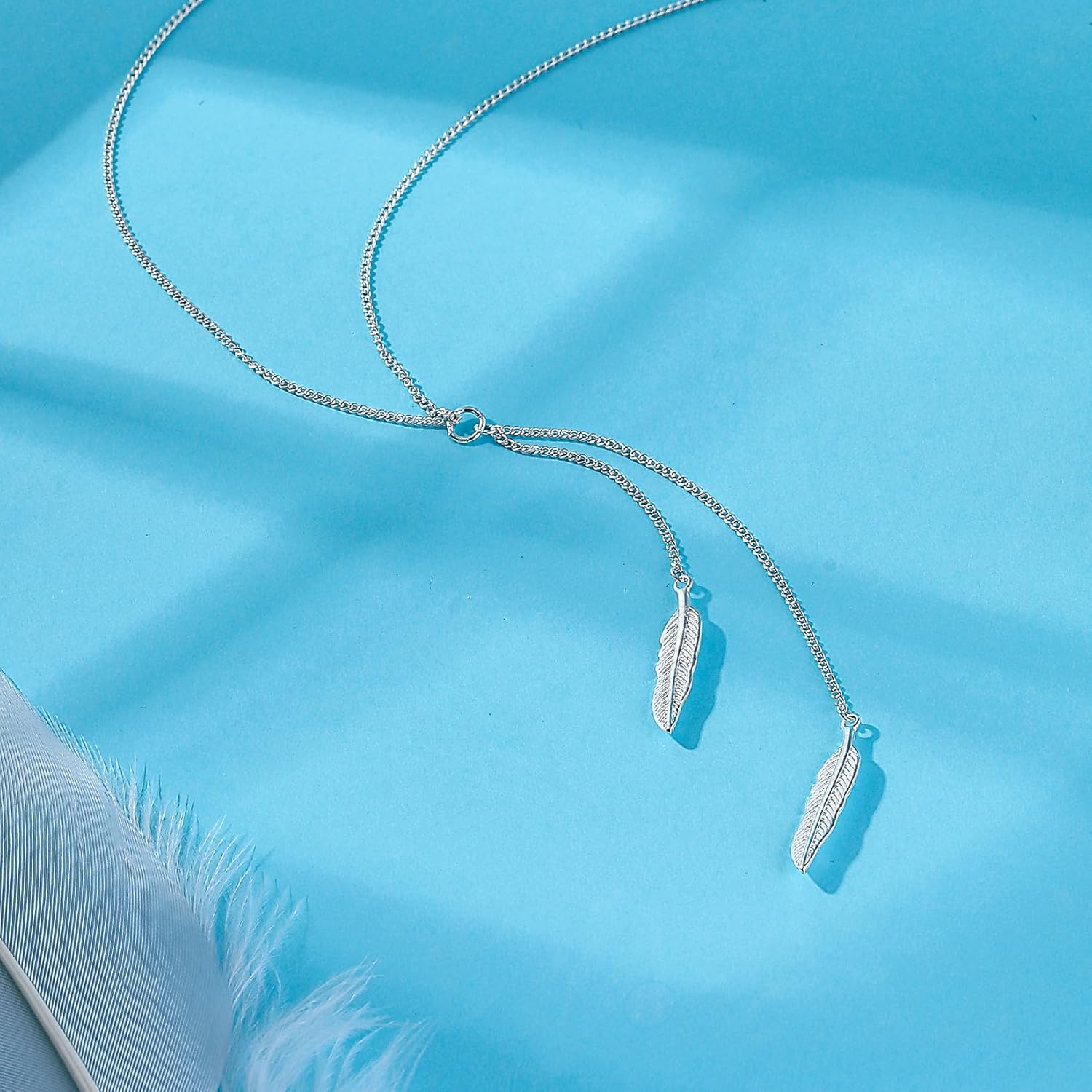 SA HEXISHIJIA 925 Sterling Silver Feather Pendant Necklace for Women, Adjustable Chain Boho Jewelry Gift - Image 3