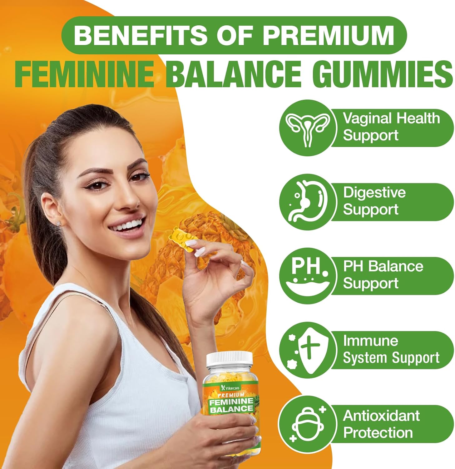 Premium Feminine Balance Gummies for Women, Pineapple Gummies for Women Ph Balance & Vaginal Health, Immune Support, Vegan, Gluten-Free, Pineapple Flavor, 60 Count - Image 4