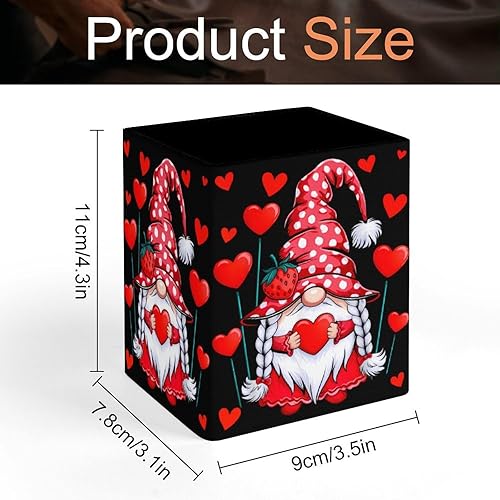 Miniatura 2 de Gnome With Red Heart Strawberry Hat Valentine's Day Pencil Holder, Leather Makeup Brush Holders Storage Desktop Organizer Desk Decor for Office