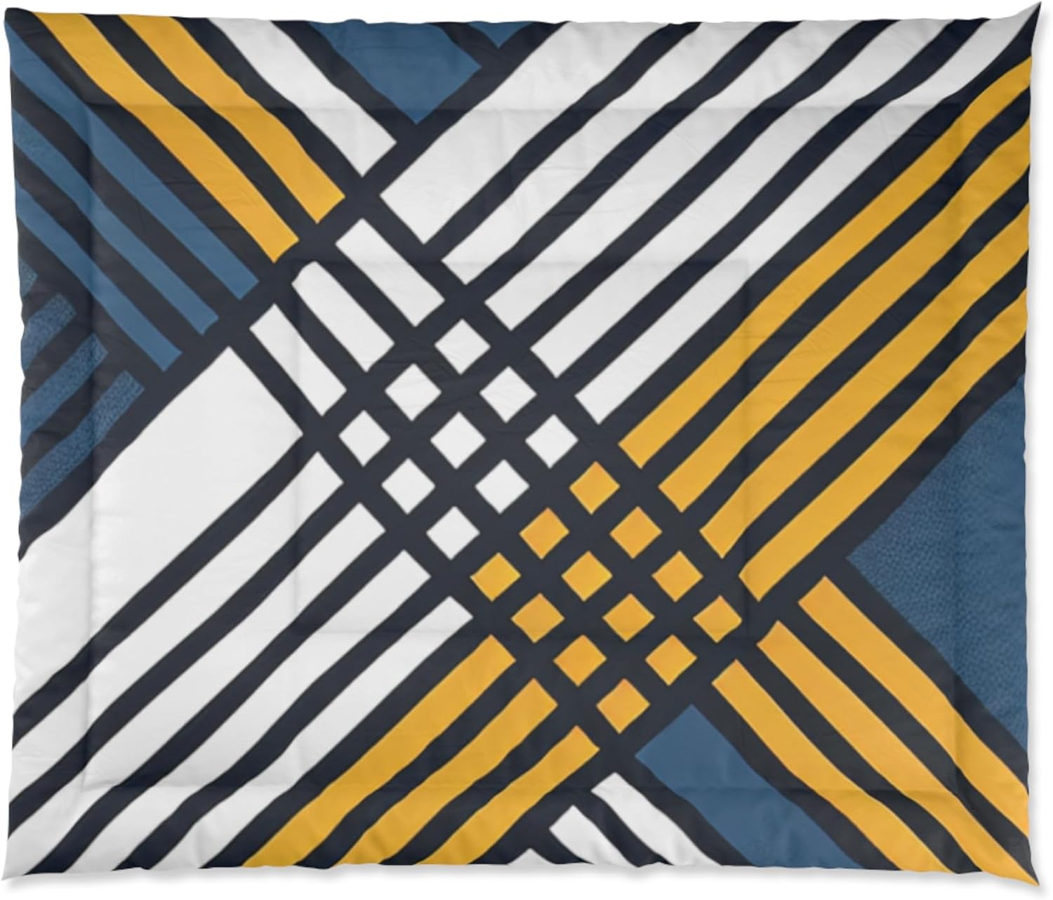 Comforter, Blue and Yellow Diagonal Lines with AI, Home Decor, Bedroom Blanket, Geometric Pattern Bedding, Unique Gift Idea
