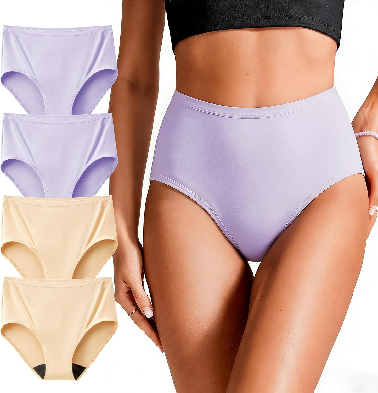 BATTEWA Washable Incontinence Underwear for Women, Leak-Proof High-Waisted Cotton Underwear for Women Provides 50ml Bladder Leak Protection. (2Beige,Large)