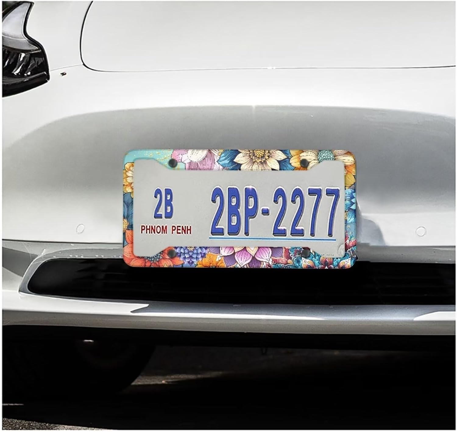 Boho Mandala Flower Car License Plate Cover Weather-Proof Auto License Plate Frame 2 Pack Metal Aluminum Car Front Rear Tag,Universal Fit All Cars
