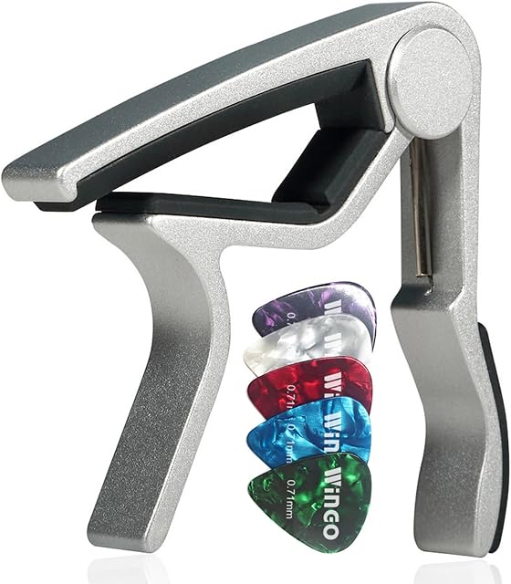 WINGO Guitare capo 6 Guitares Acoustiques et électriques en acier à cordes 5 Choisir gratuitement,Argent