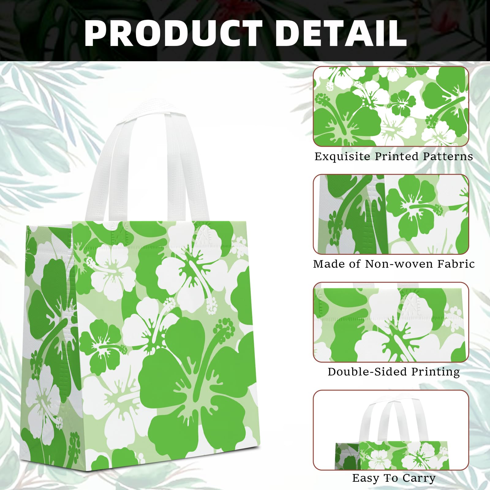 KERINGO 24 PCS Hibiscus Party Favor Bag Non Woven Hawaiian Gift Goodie Bag with Handles Luau Tropical Aloha Tiki Party Supplies