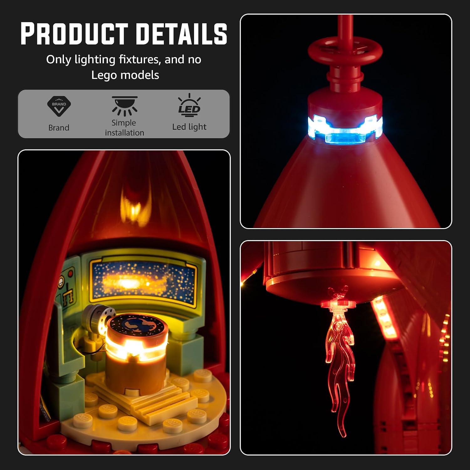 Nitemode LED Light Kit Compatible with Lego Tintin Moon Rocket 21367 Building Blocks, Upgrade Remote Control, Lights Only, Model Set Not Included