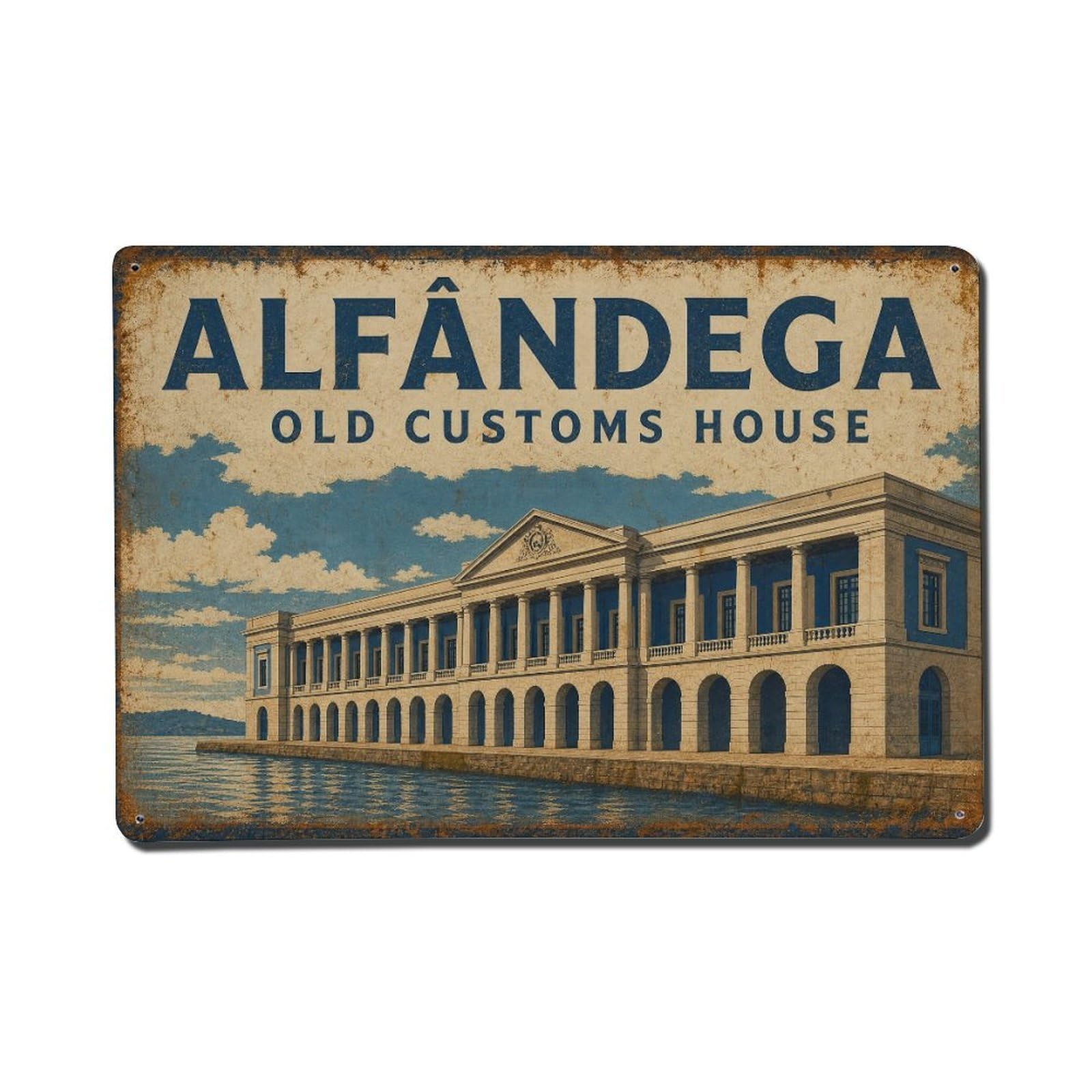 Yrnq 08X12inch Vintage Style Vintage Alfandega Customs House Riverside Portugal Metal Tin Sign