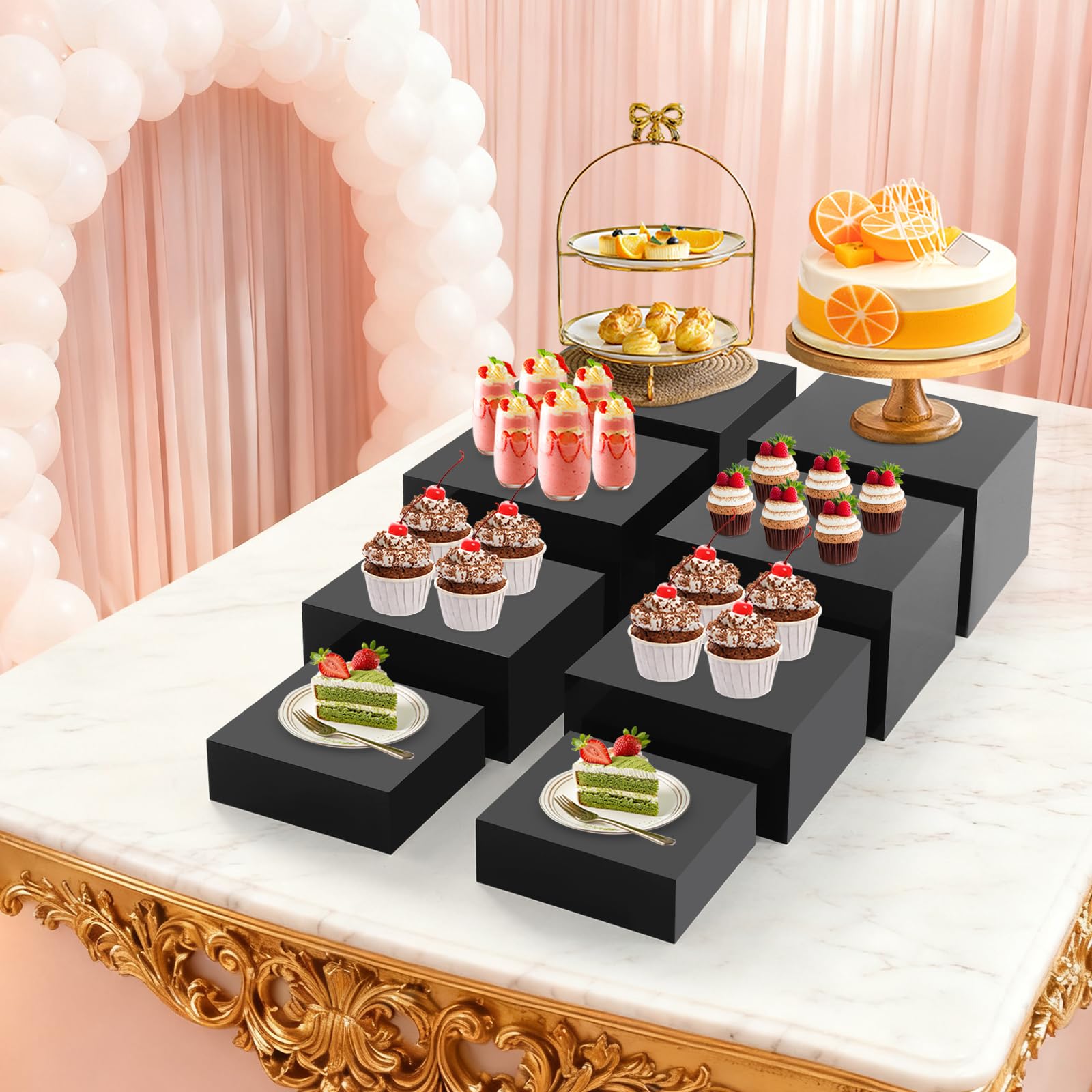 Tortenständer Buffet Erhöhungen, 8 Stücke Food Service Display Stands, Cupcake Ständer Acryl-Sockeldekoration für Getränke/Torte bei Hochzeiten/Party/Buffet (schwarz)