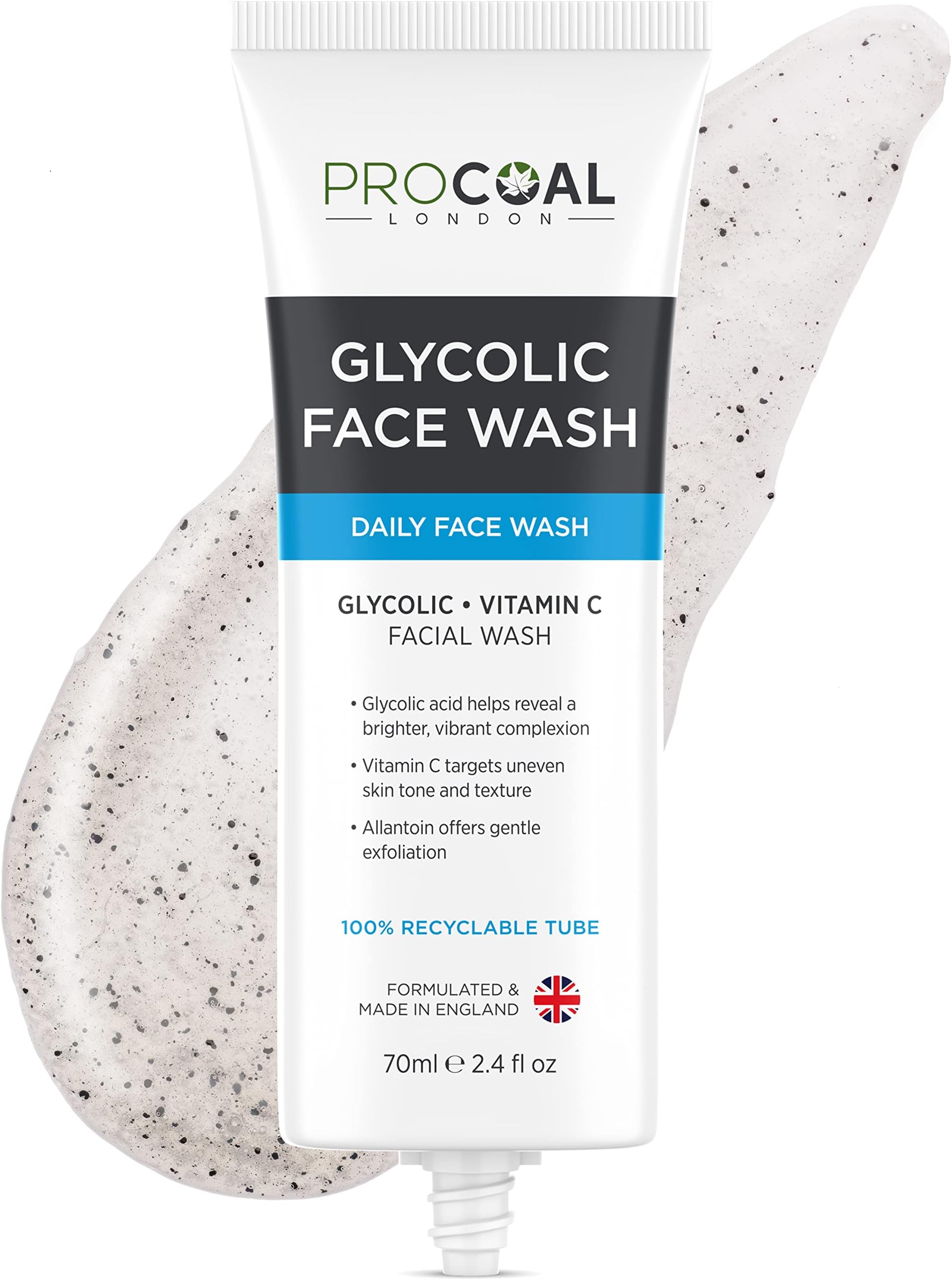Glycolic Face Wash with Vitamin C – Purifies Cleanses and Resurfaces Complexion Not Suitable for Sensitive Skin Cruelty-Free Made in UK 70ml