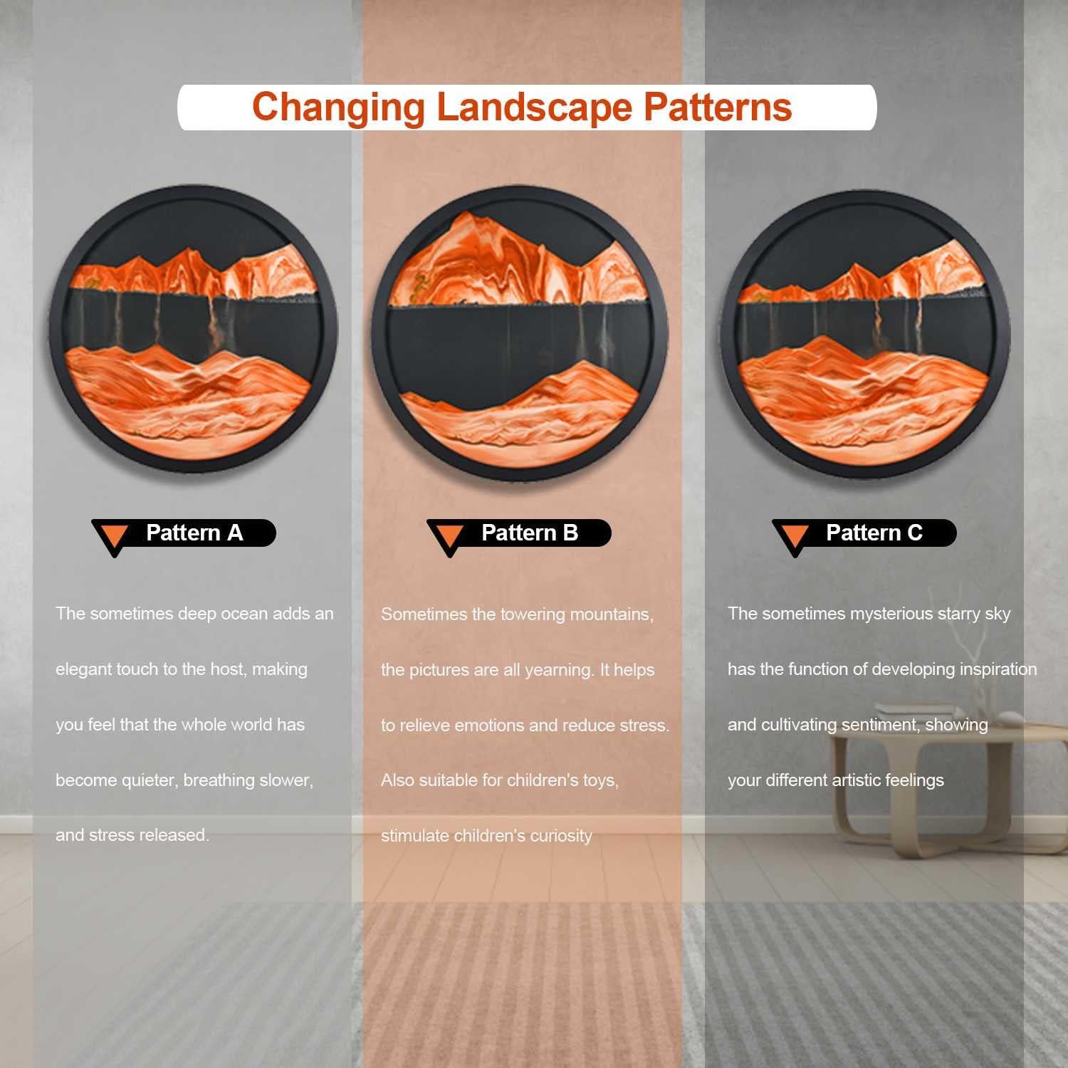 KRIDDR Round Glass Flowing Sand Painting Large Wall Hanging Sand Landscape Moving Flowing Sand Frame