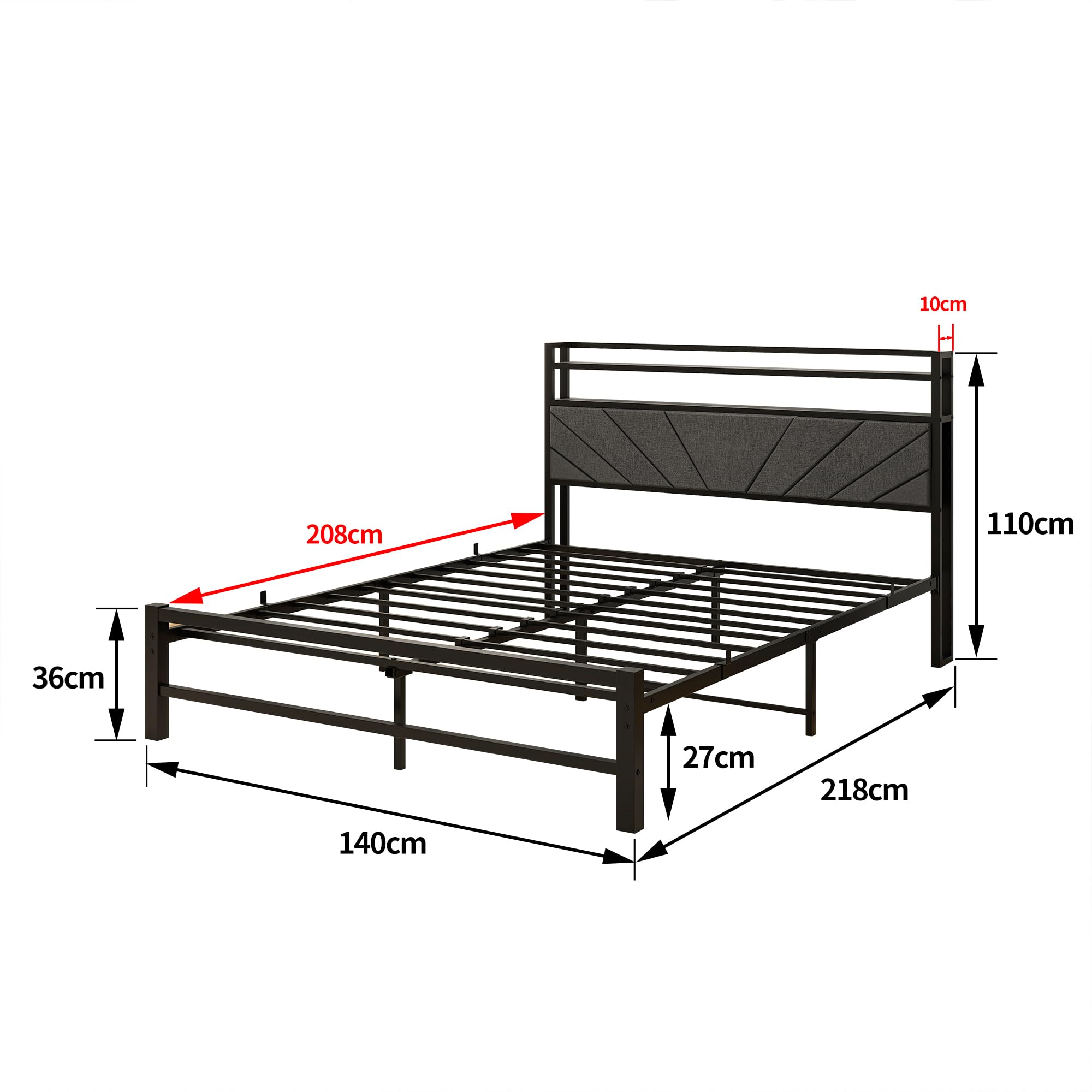 Polsterbett 140 x 200 cm Bettgestell Einzelbett Doppelbett Designbett mit Lattenrost Starke Stahllattenhalterung, Bettrahmen 140x200, Gepolstertes Bettgestell Jugendbett