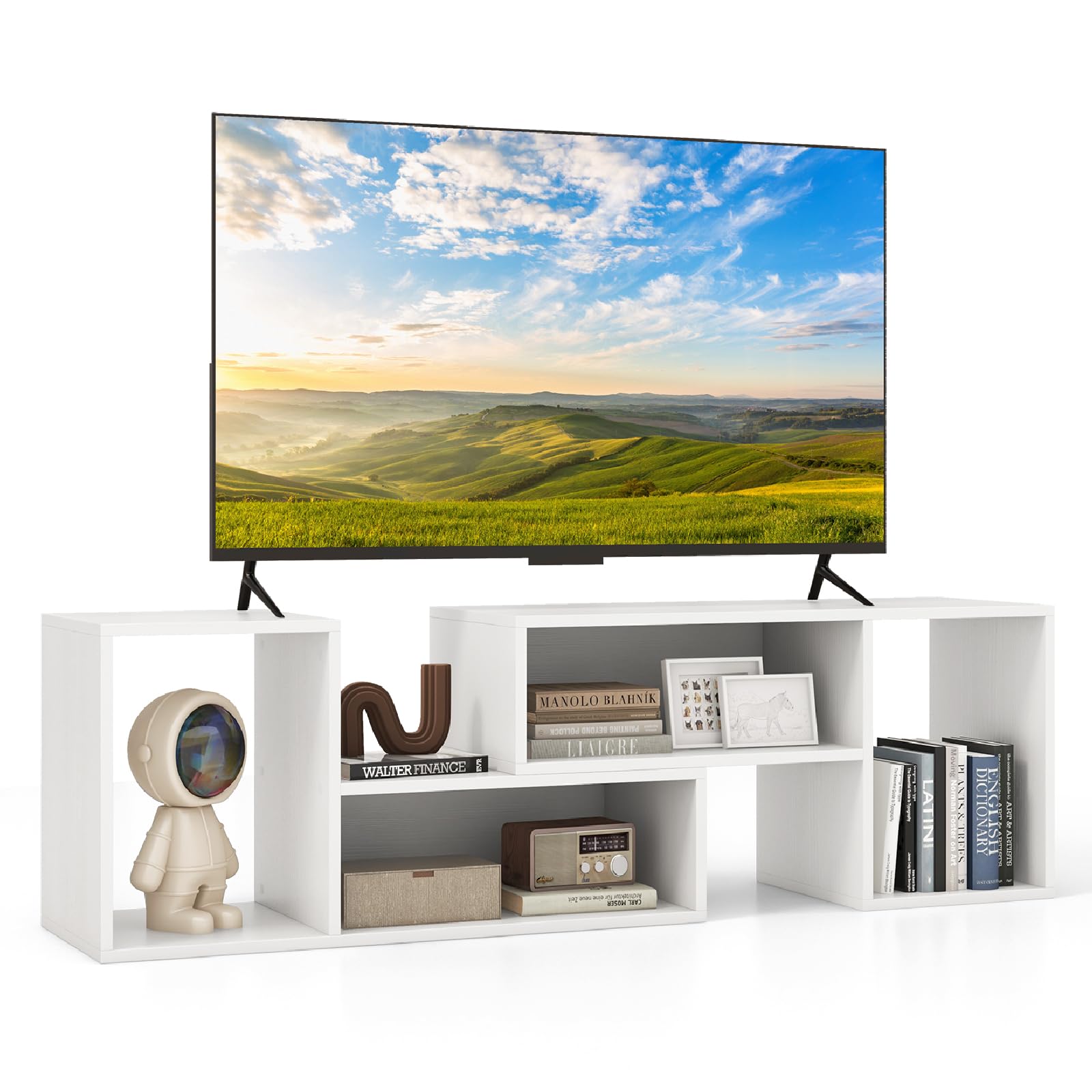 COSTWAY TV Stand Cabinet for 60 Inch TVs, Free Combination Adjustable Media Entertainment Center with L-Shaped Storage Shelves, Wooden TV Unit Console Table for Living Room Bedroom (White)