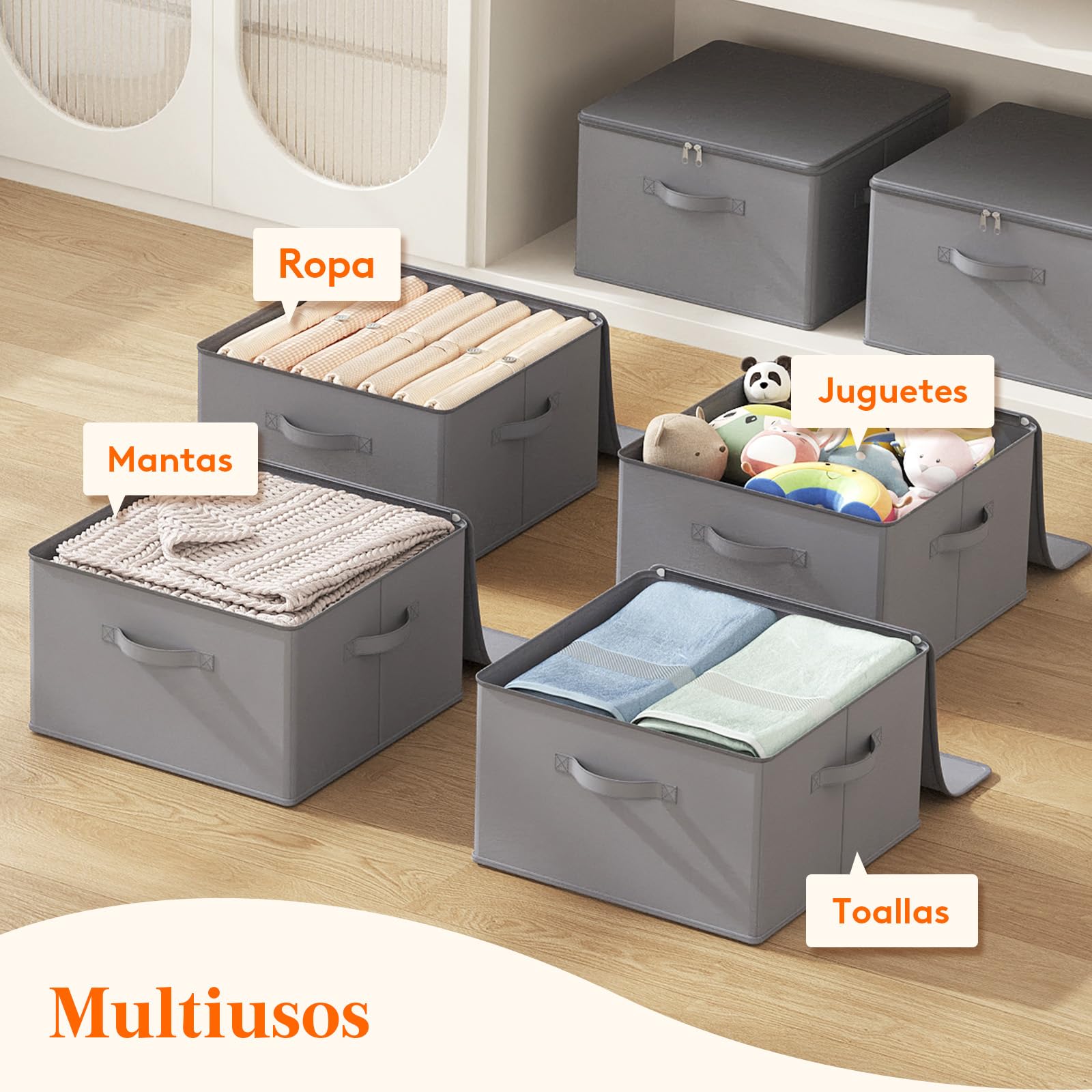 Lifewit Cajas Almacenaje con Tapa, Organizador Armario Rígido, Bolsas Almacenaje Ropa con Cremallera para Ropa y Juguetes, Gris, 40 x 40 x 25 cm, 40L, Juego de 6