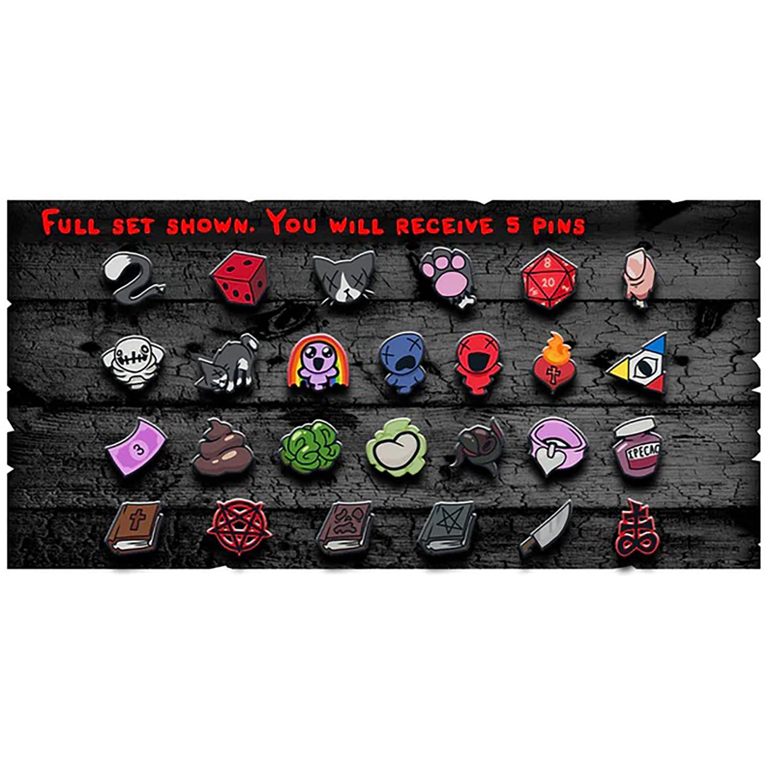 The Binding of Isaac: Random Pins Pack - 5 Randomly Chosen Pins Included, Video Game Merchandise, Accessory Pack, Officially Licensed