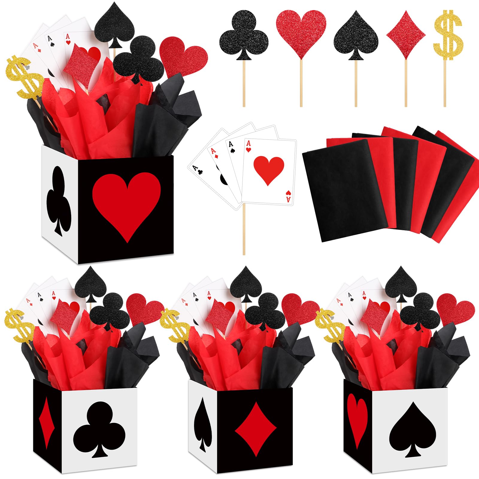 Zhanmai 12 Sets Casino Party Decorations Casino Favor Boxes (6 x 6 x 6 In) Casino Centerpiece Sticks Casino Themed Party Supplies Game Night