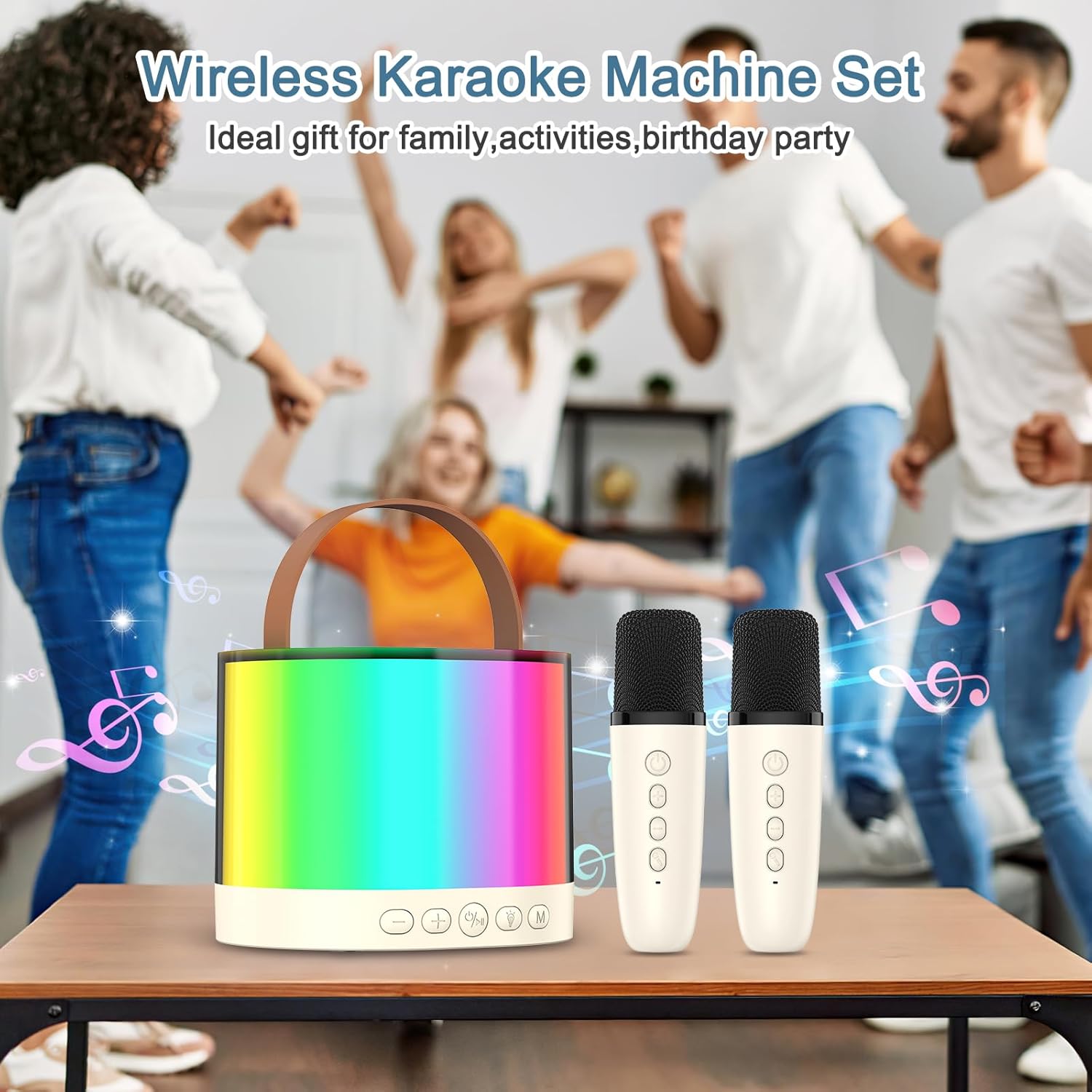Mini Karaoke Machine for Kids, Portable Bluetooth Speaker with 2 Wireless Microphones and LED Color Lights, Karaoke Machine for Girls Boys Family Home Party Birthday - Image 6