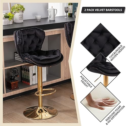 Miniatura 9 de SZLIZCCC Taburete de bar moderno giratorio de altura de pub, silla de comedor alta con asiento de terciopelo, respaldo, taburete hidráulico sin