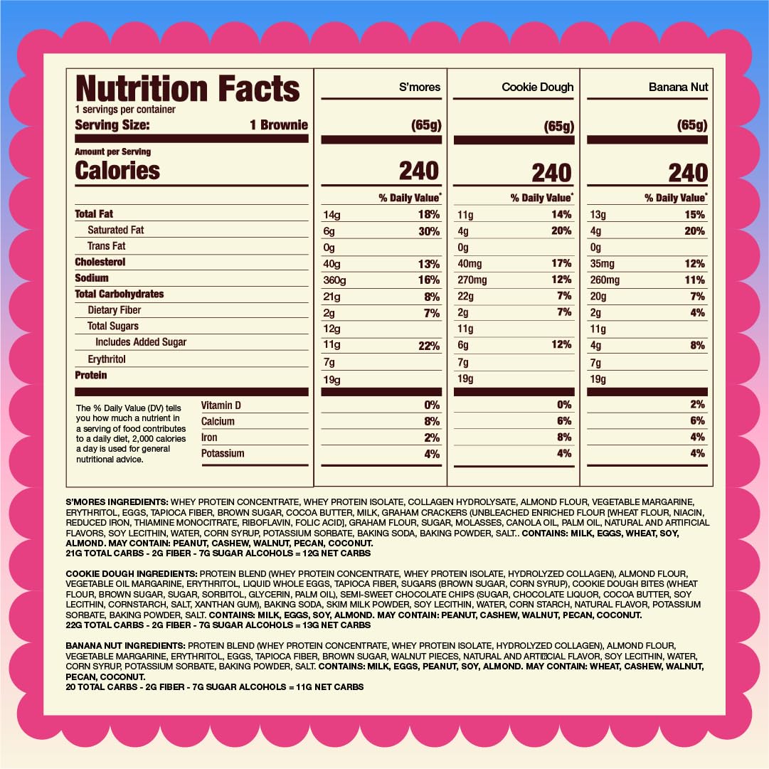 Prime Bites High Protein Brownie (12 Per Box, Variety Pack) - 19g of Protein, 5g of Collagen, Gluten Free, Low Sugar Treat, Delicious Protein Snack