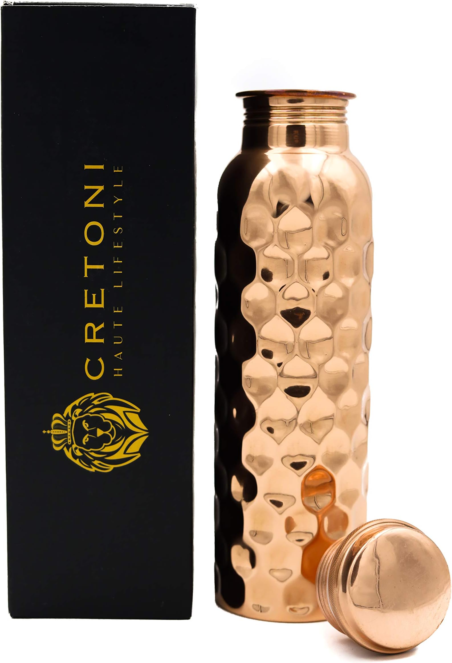 CRETONI Copperlin Pure Copper Water Bottle : Honeycomb Diamond Seemless Leak Proof Design : Perfect Ayurvedic Copper Vessel for Sports, Fitness, Yoga, Natural Health Benefits (900 Milliliter/30 Ounce)