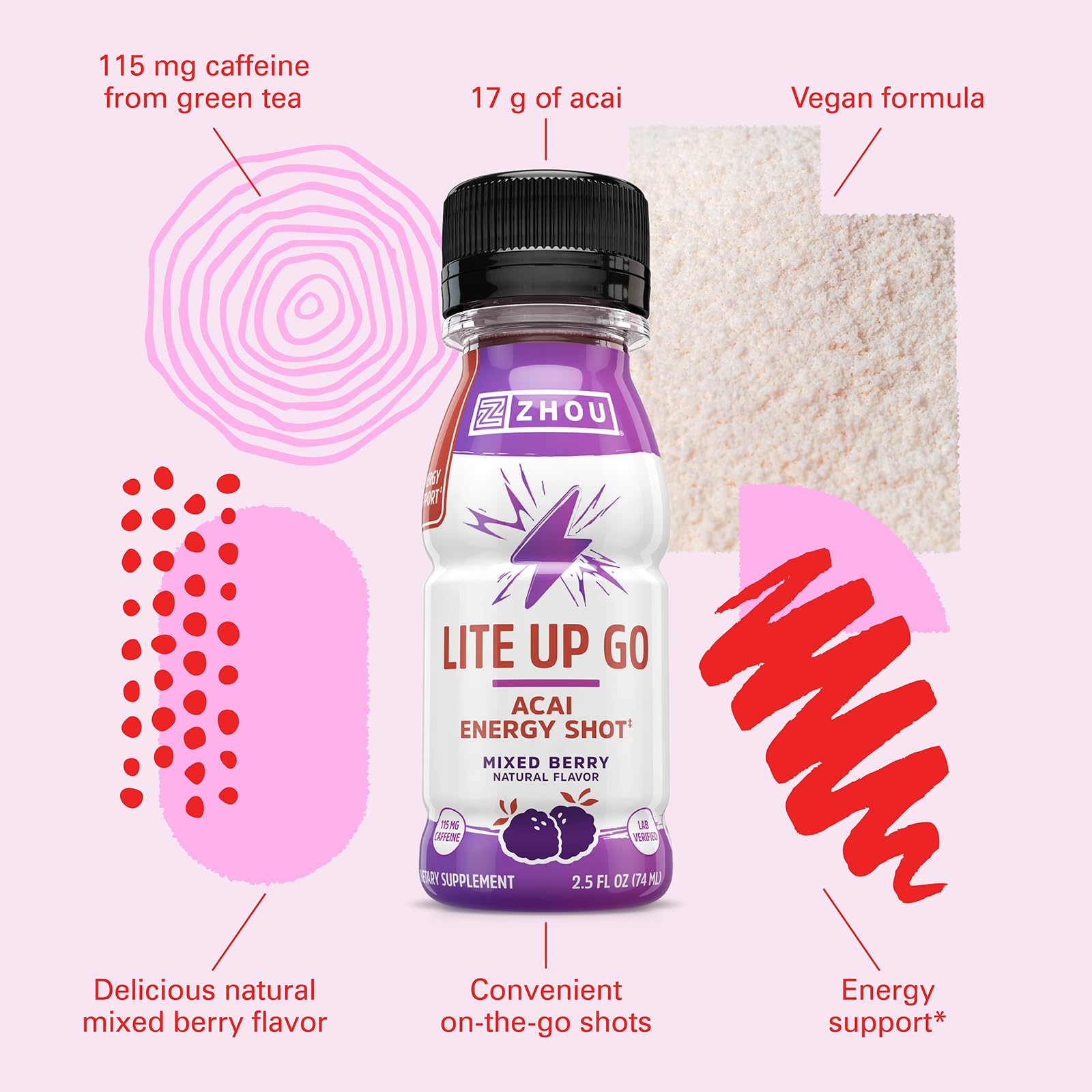 Zhou Lite Up Go Juice - 2.5 fl oz, Pack of 6, Natural Mixed Berry Flavor — Amazon image 4