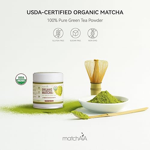 Miniatura 16 de MatchAiA Polvo de té verde matcha ceremonial orgánico, grado ceremonial premium, primera cosecha de primavera, certificado USDA, 100% puro, sin