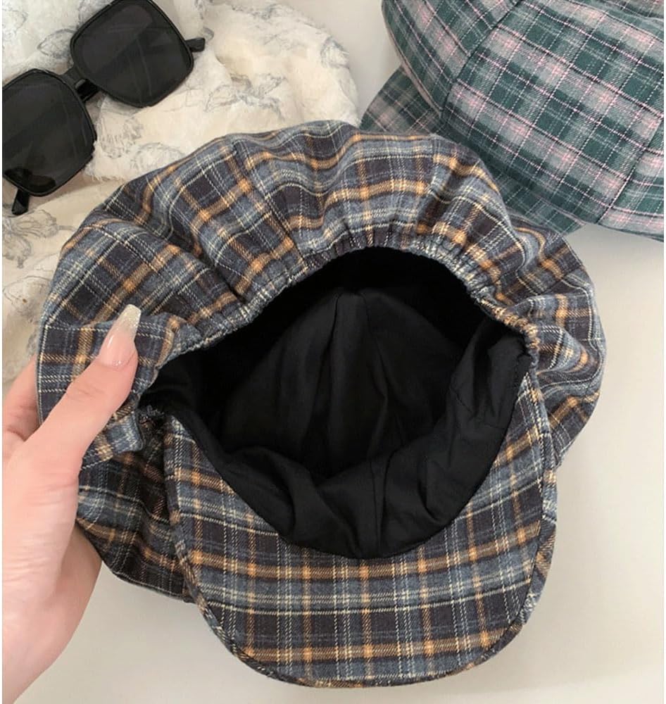 Womens Newsboy Cap Plaid Beret Hat Visor Flat Cap Vintage Cotton Hats Summer Cabbie Baker Boy Hat Beret Cap - Image 6