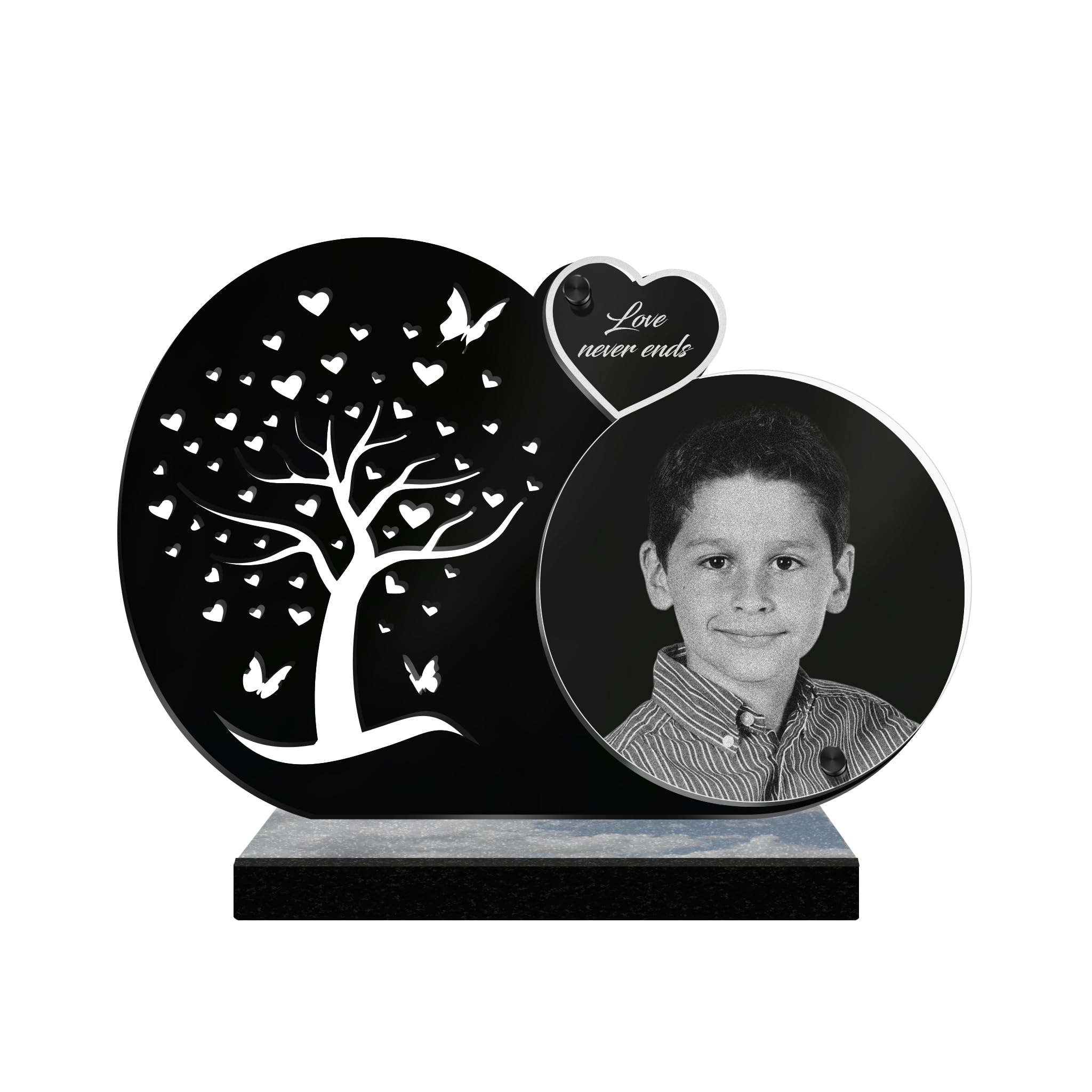 ETERNAL - Personalized Memorial Plaque Tree with Butterflies - Customizable Photo and Text, laser-engraved memorial plaque for tribute, plexiglass, funeral plaque, tombstone, grave.