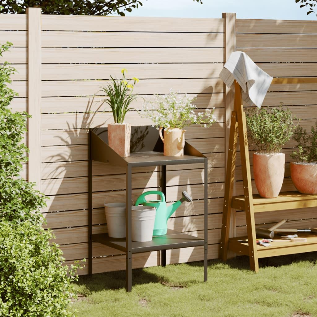 Support plante en acier galvanisé anthracite 56,5x54,5x100 cm avec 2 niveaux pour balcon jardin terrasse intérieur extérieur, tuteur palissage maintien croissance fleurs plantes grimpantes