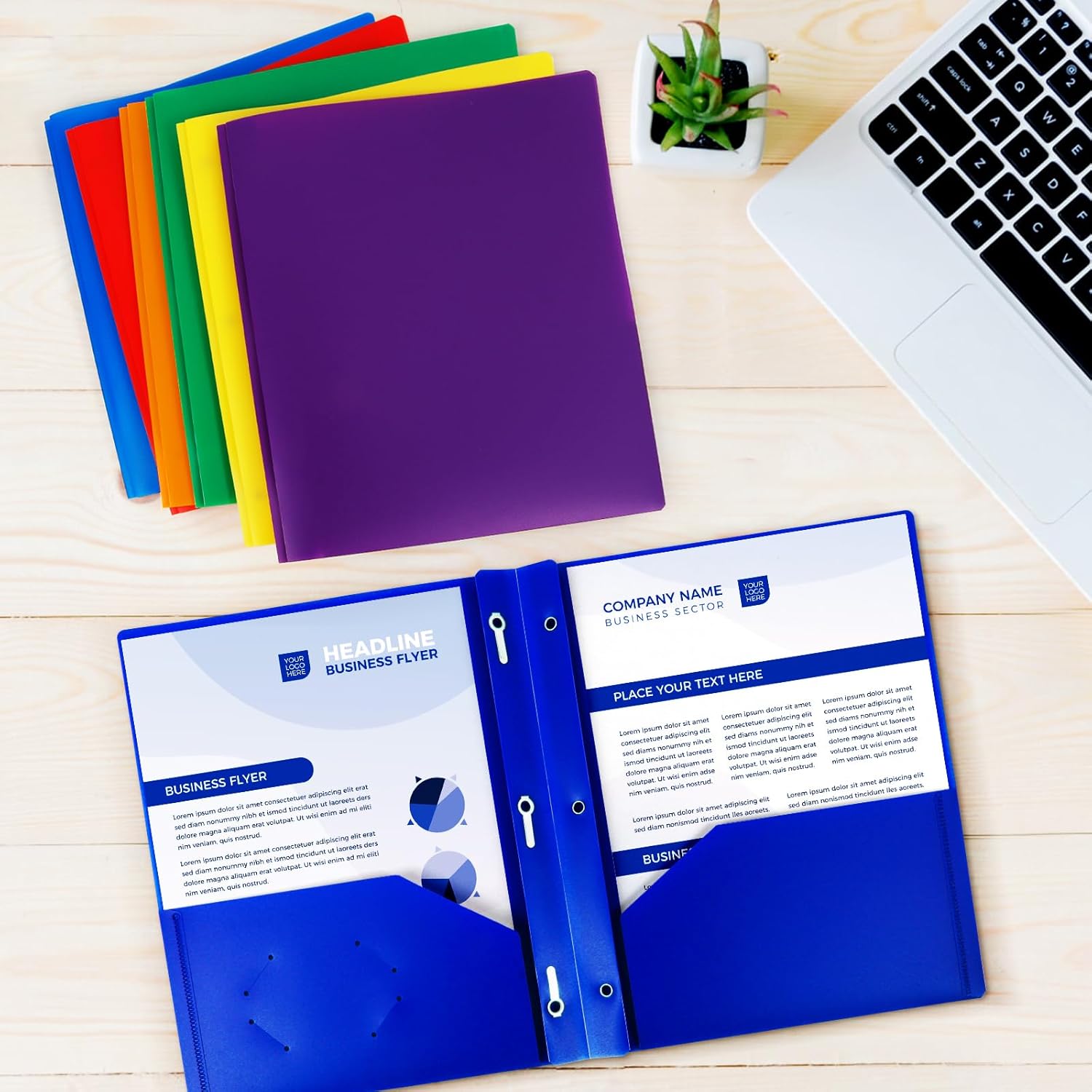 Blue Plastic Folders with Pockets and Prongs, 2-Pocket Folders with 3 Fasteners, 6-Pack Holds 8-1/2" x 11" Paper for School/Office/Home