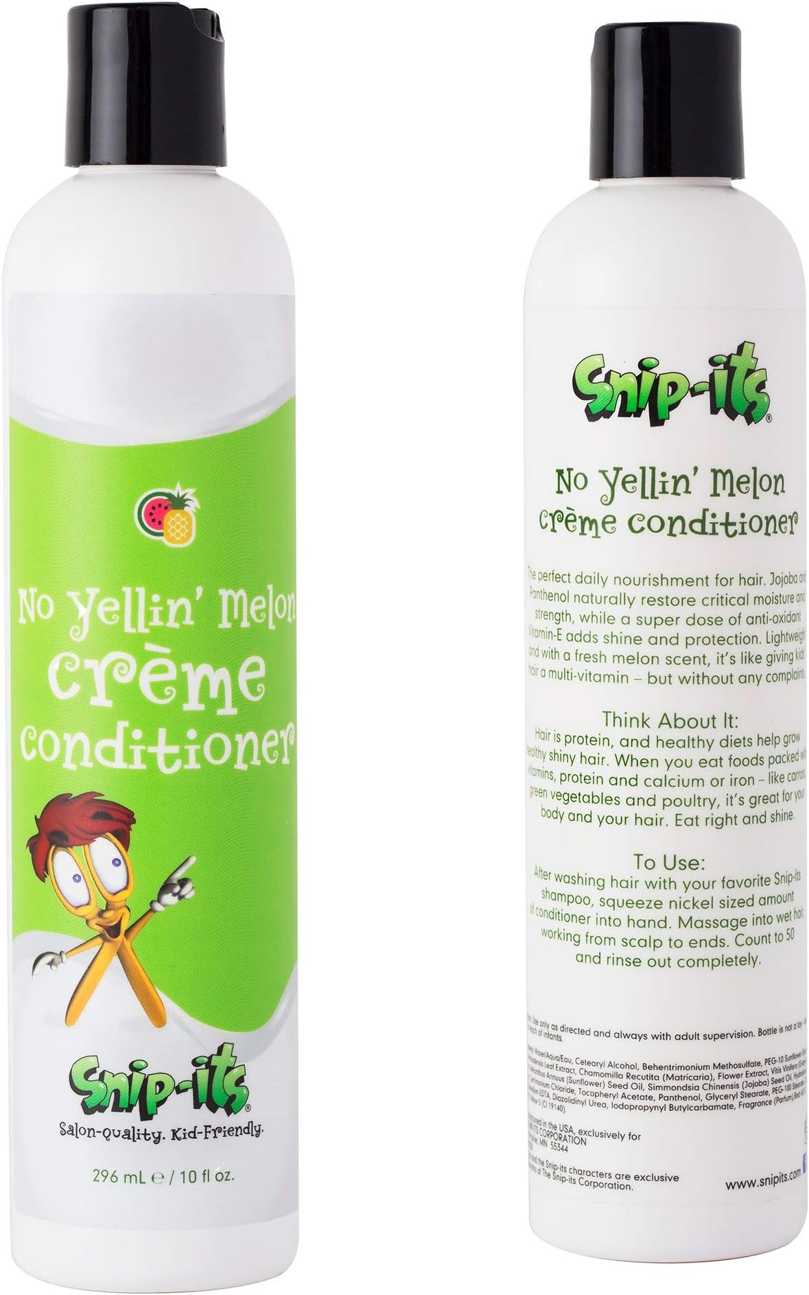 Snip-its No Yellin? Melon Natural Kids Conditioner 10oz | Nourish and Restore Swimmers Hair - Kids Detangler for Smooth Hair Smells Great - Natural Conditioner Made in USA | Salon Quality Kid Friendly