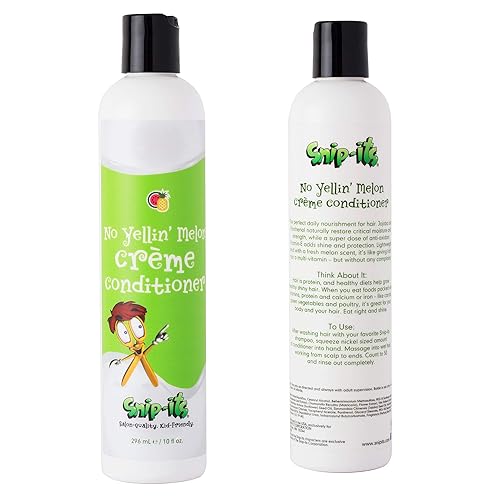 Snip-its No Yellin' Melon - Acondicionador natural para niños, 10 onzas, nutre y restaura el cabello de los nadadores, desenredante para niños para