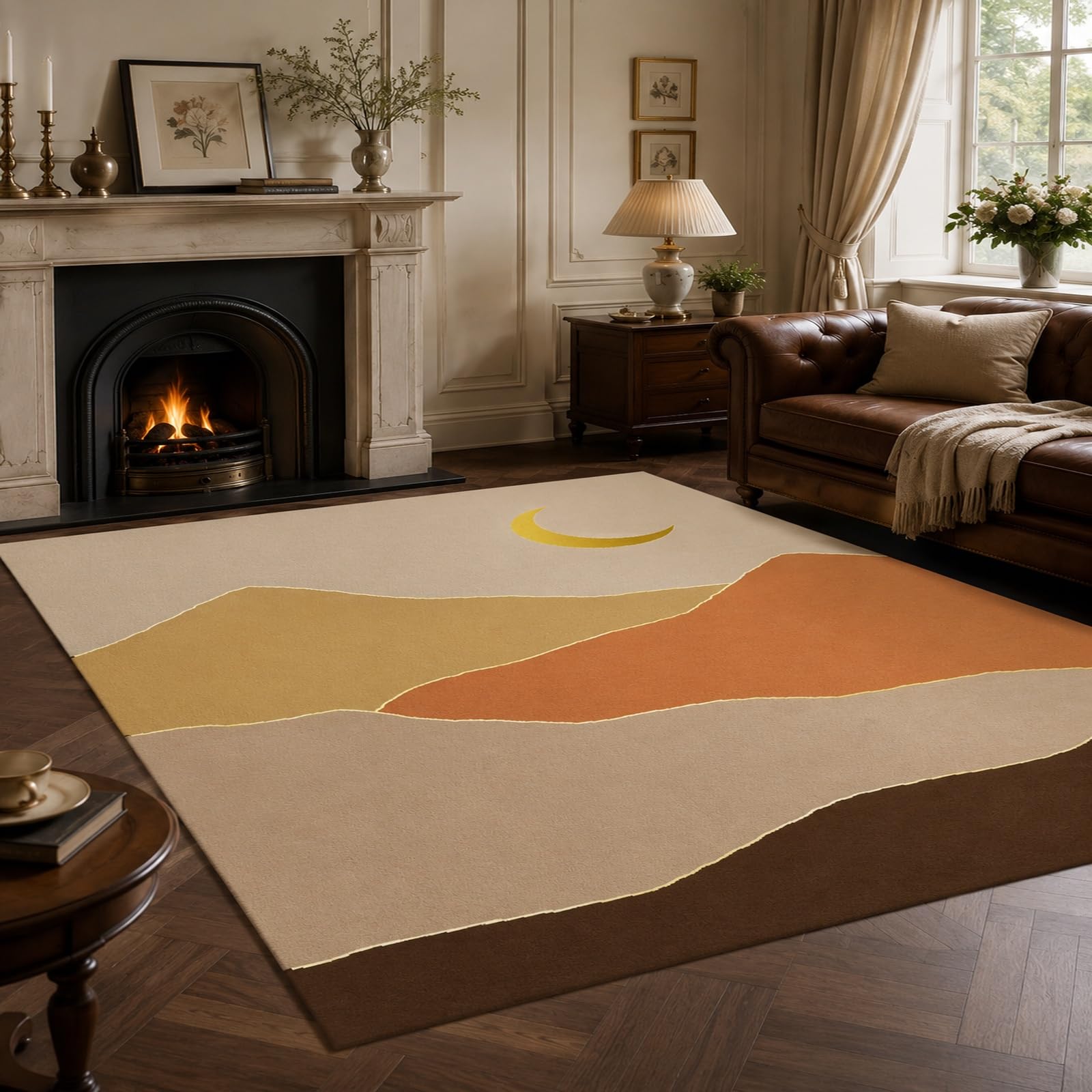 Tappeti di zona, 80 x 160 cm, Moderno Astratto Beige Tortora Arancione Marrone Giallo Bianco, Tappeto Lavabile, Rugs Decorativa per Tavolino Salotto, Armadio Camera da Letto,