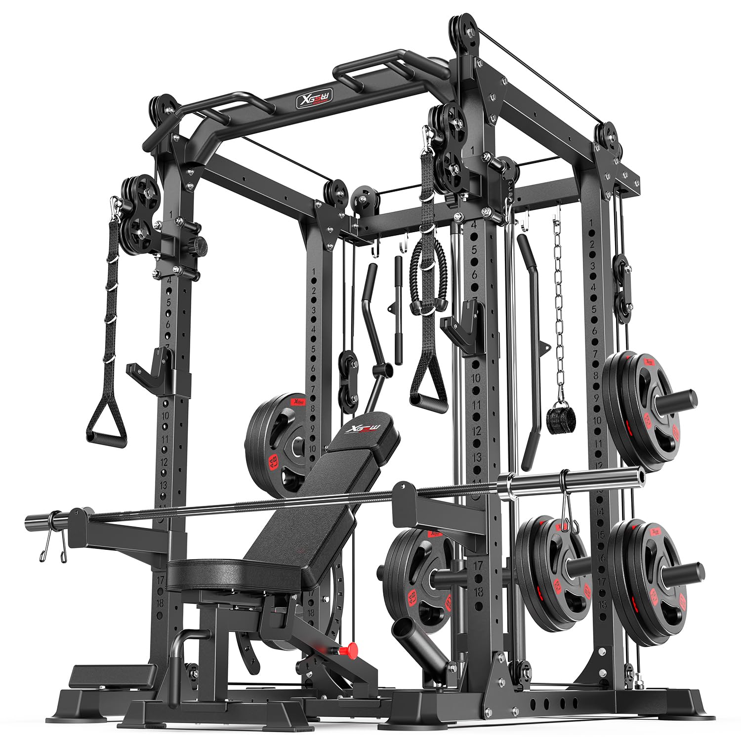 Power Rack Power Cages Multi-Function Squat Rack with Cable Crossover System Selectable More Training Attachment Weight Cage for Garage Home Gym