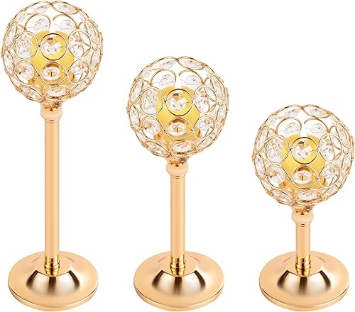 Miniatura 6 de Paquete de 12 portavelas de cristal, dorados, decorativos de 10/8/6 pulgadas de alto, centro de mesa para mesa, boda, comedor, fiesta, centros de