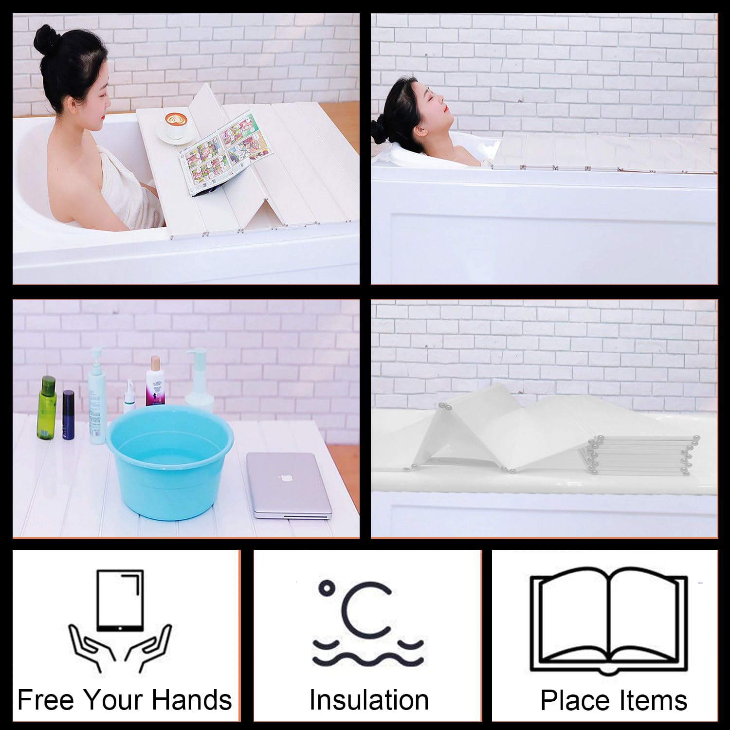 70x183cm Badewannenabdeckung Belastbar，Badewannen Abdeckung，Faltbare Badewanne Brett, wasserdichte, Isolierung PVC Badewannenablage für Haus Badewannenablage Badezimmer SPA，Weiß (183x70 cm)