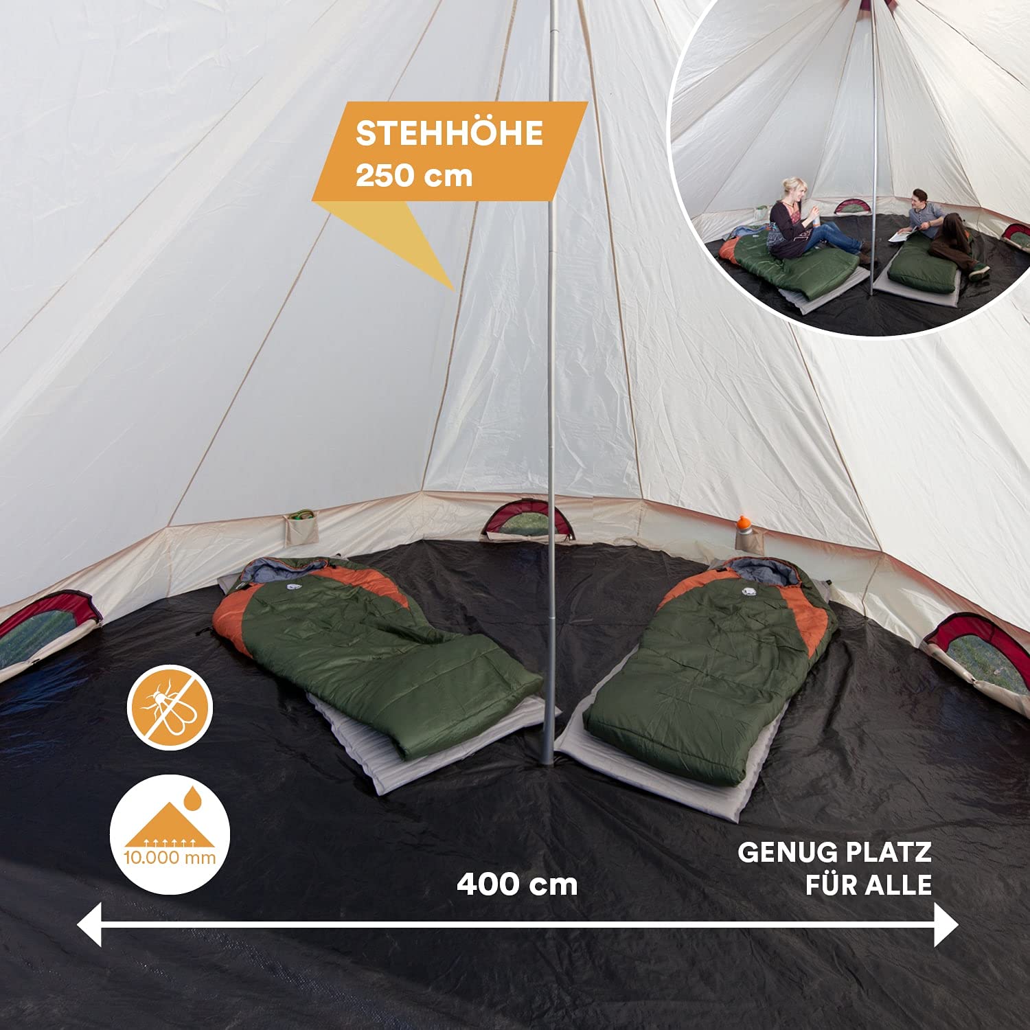 skandika Comanche Tipi Wigwan Tenda Campeggio 8 Persone Altezza 2,5 m (