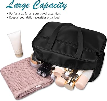 FITDON Full Size Toiletry Bag Large Travel Wash Bag, Portable Makeup Bag Organizer Shaving Gym Shower Bathroom Bag, Black