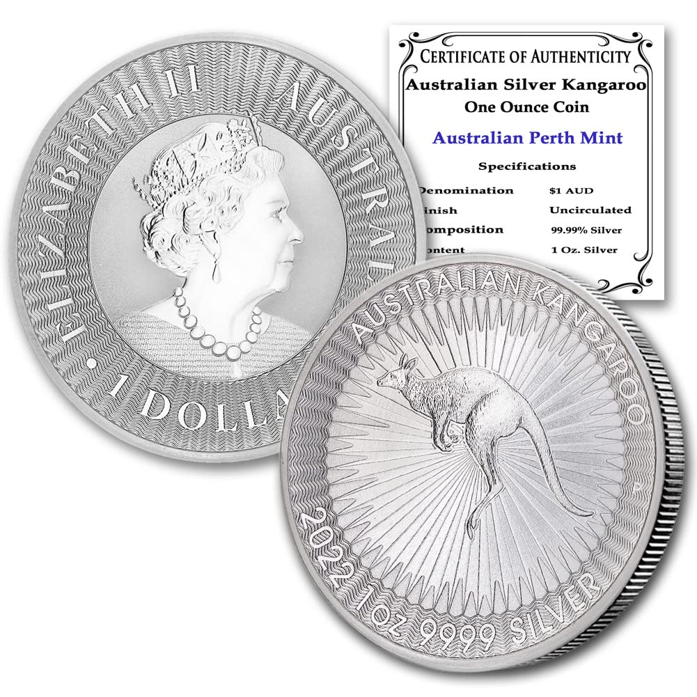2022 P 1 oz Australian Silver Kangaroo Coin Brilliant Uncirculated with Certificate of Authenticity $1 Seller BU