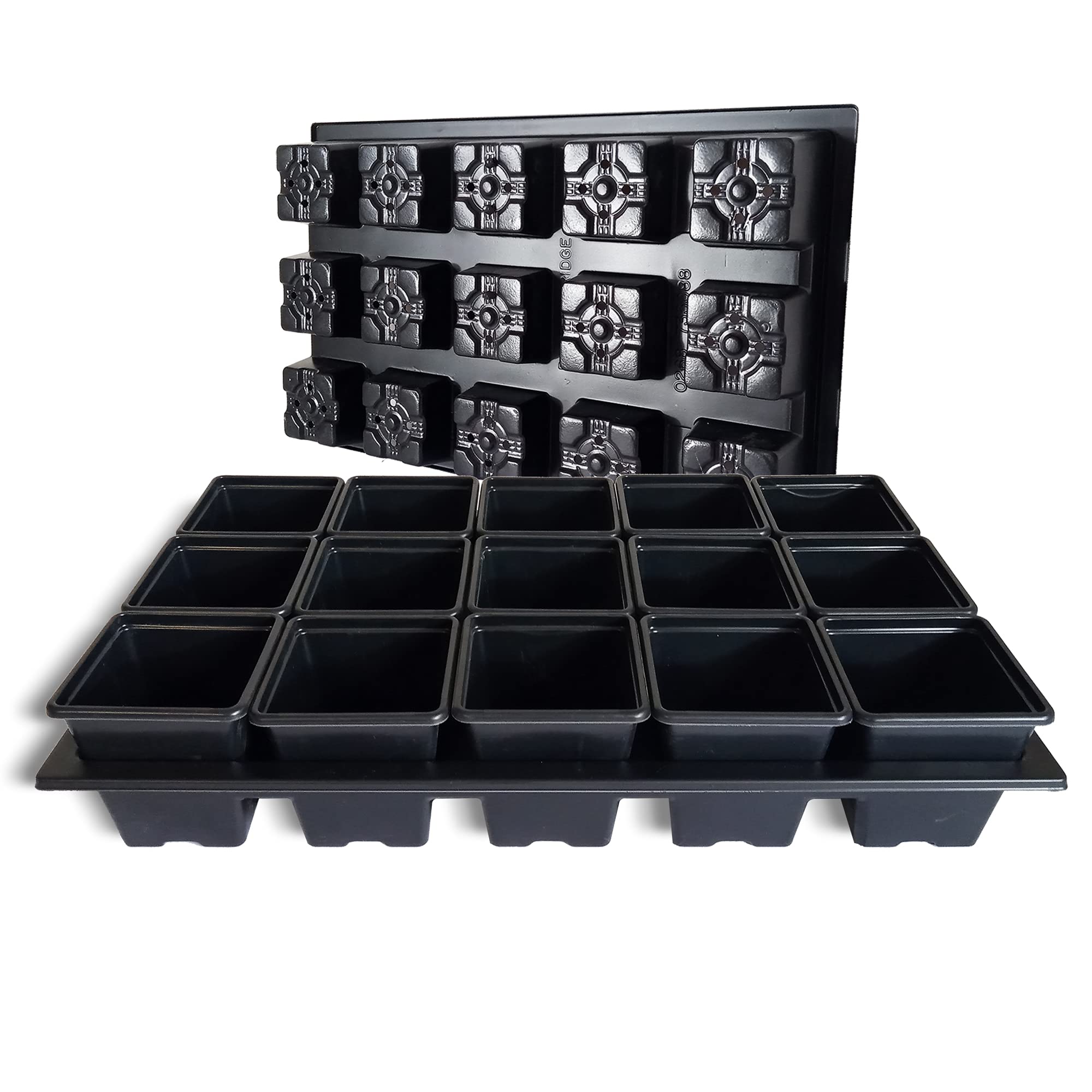 Elixir Gardens Plastic Carry Trays with Square Plant/Seedling Pots | Quantities of 1-500 | 7cm (1/4L), 9cm (3/4L) & 11cm (1L) 7cm Pots + Carry Trays x 50