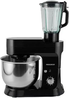 Progress EK4595P 2-in-1 Stand Mixer Food Processor Blender - 1800W, 1.5L Jug, 6.3L Stainless Steel Mixing Bowl, Includes Beater, Whisk, Dough Hook, Splash Guard, 10 Speed, Smoothie, Soup, Cake Maker