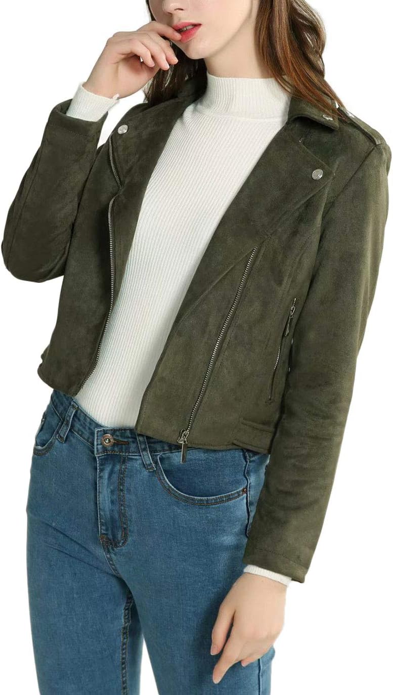 CHARTOU Women's Fall 2023 Fashion Faux Suede Leather Casual Moto Biker Jacket Coats (X-Small, Army Green) - Image 5