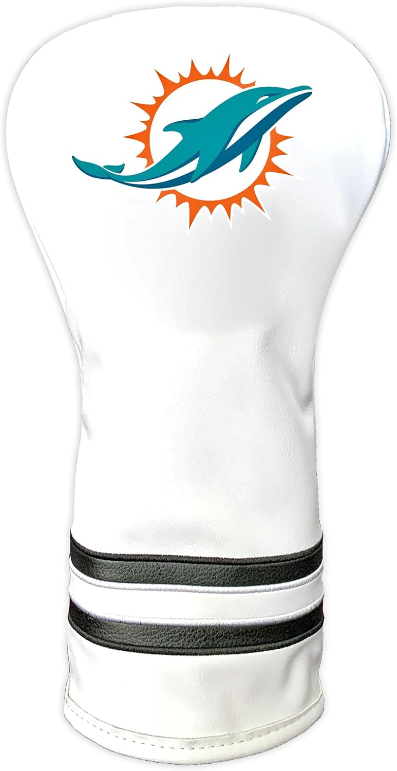Team Golf NFL Miami Dolphins White Vintage Driver Golf Club Head Cover, Form Fitting Design, Retro Design &