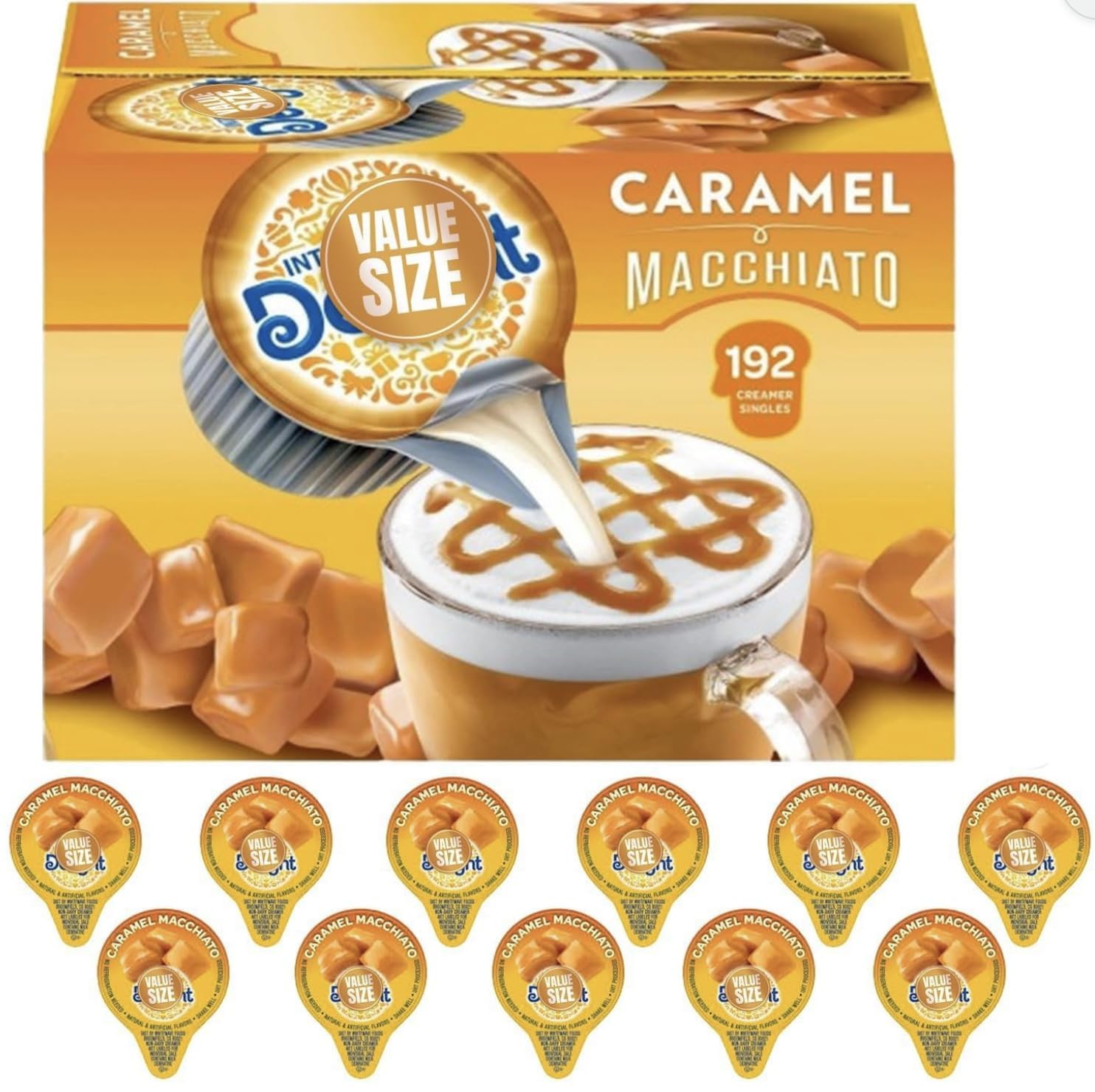 Coffee Creamer Single Caramel Macchiato (192 ct.)+ SHIPPING IN BOX
