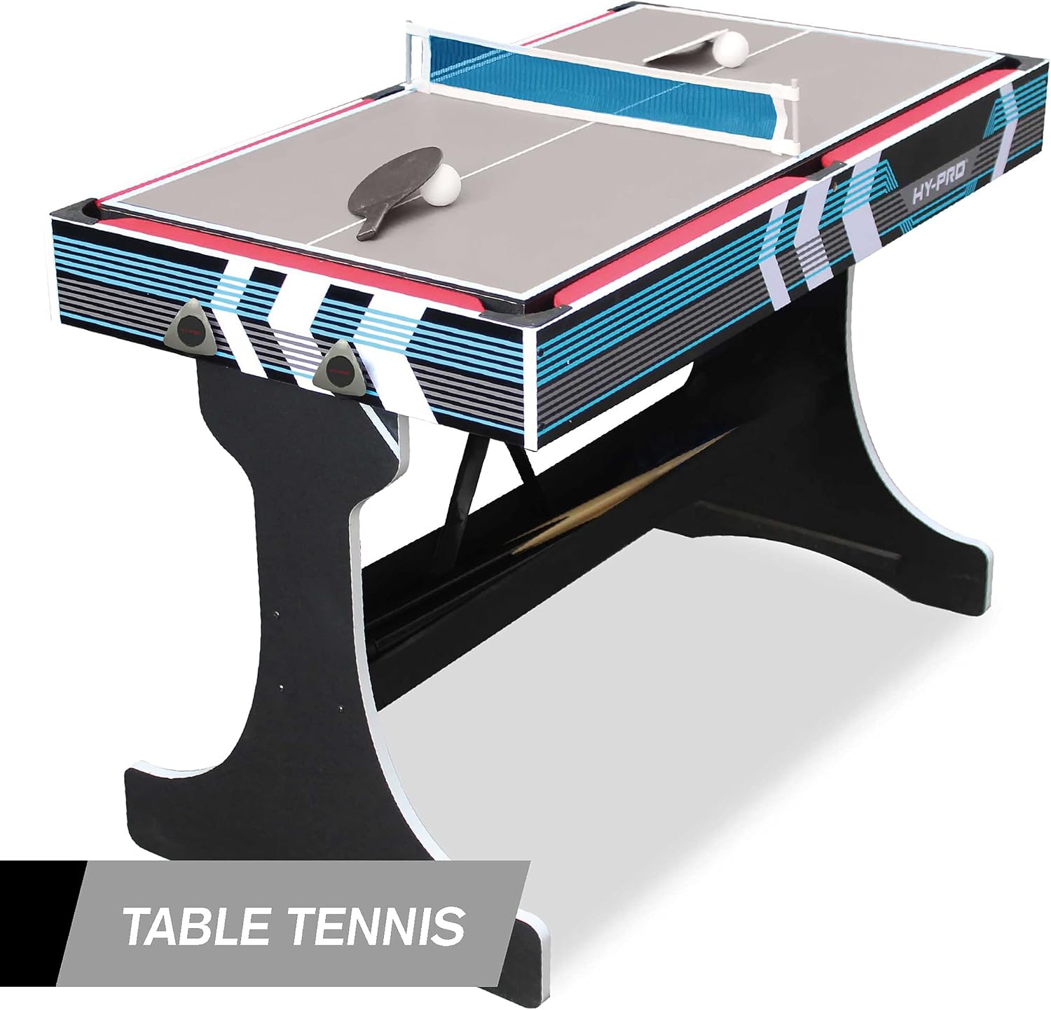 Hy-Pro Metron table showing mini bowling, shuffleboard, and puck sling games