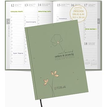 TOBJA&reg; Book Calendar 2027 OptiPlaner Sage - Sage Green with Rose Gold Accent, 30 Minutes Timing 7-21 o'clock, Weekly Planner 