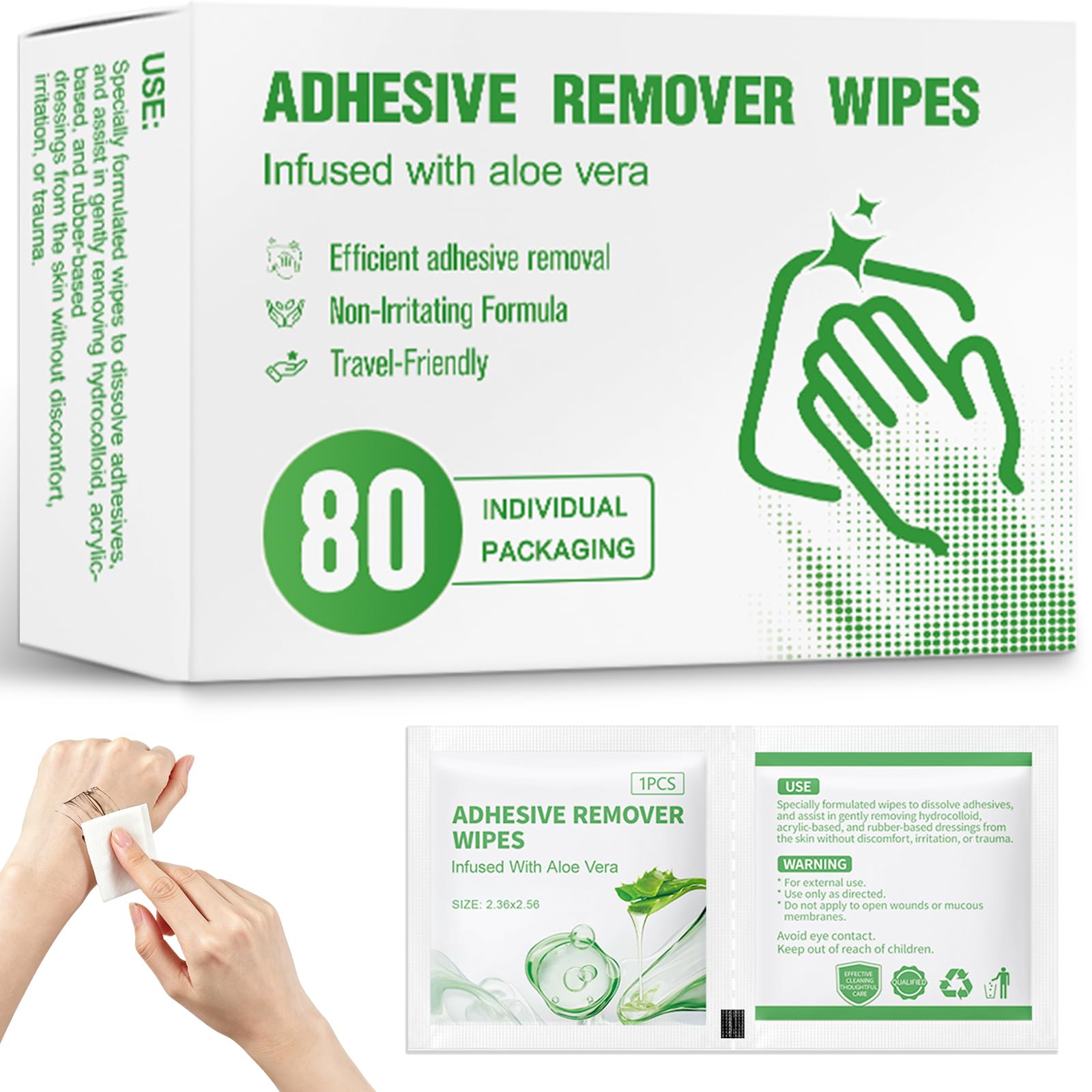 Photo 1 of Adhesive Remover Wipes – Sting-Free & Hypoallergenic Medical Skin Adhesive Remover with Aloe for Bandage, Tape, Glue, Patch, Dressings & Ostomy Residue (80)