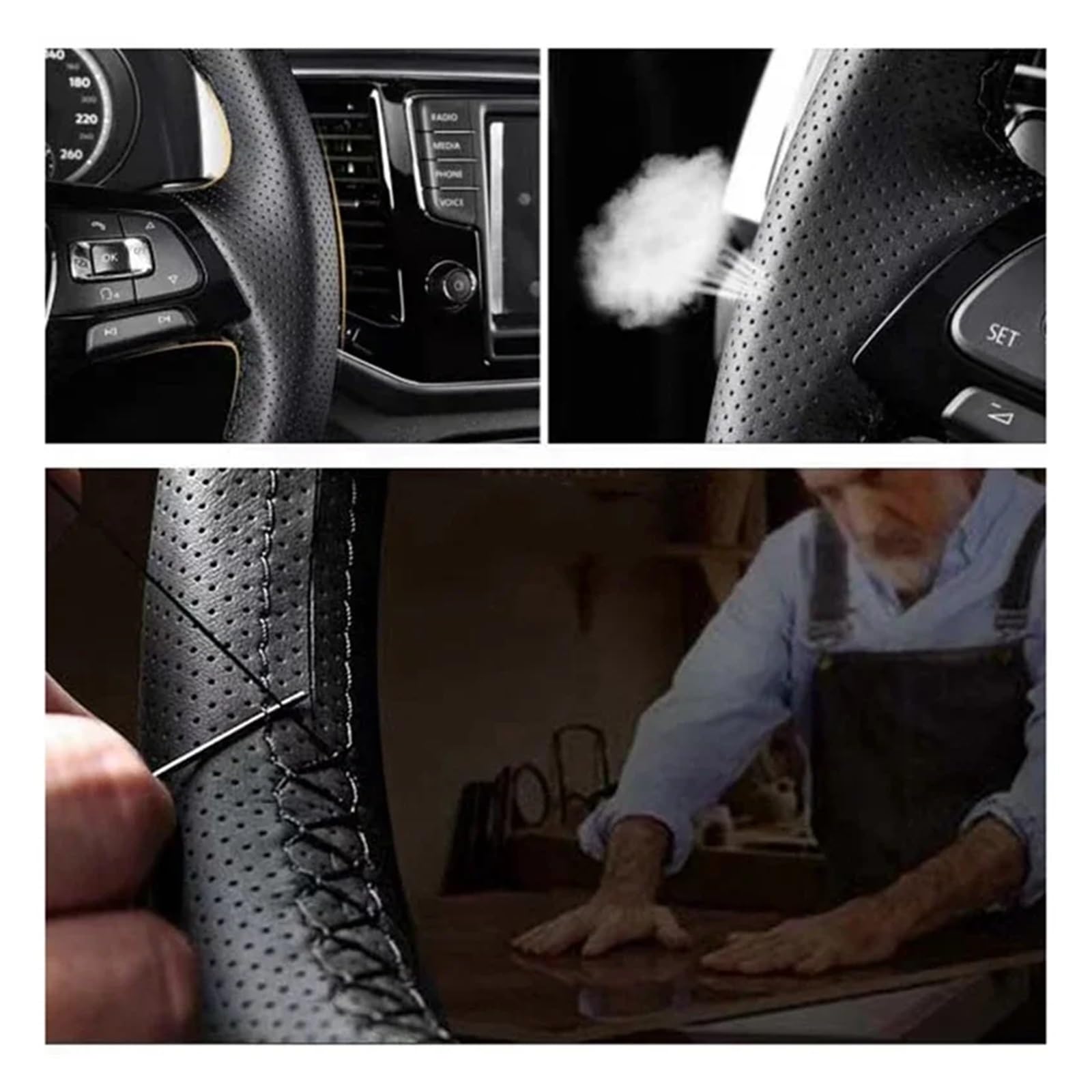 Cubierta Volante Funda para Volante Coche Cuero Genuino Negro Cosida A Mano para Ford para Mondeo para Mk4 2007-2012 para S-MAX 2008 Cubierta Volante Coche