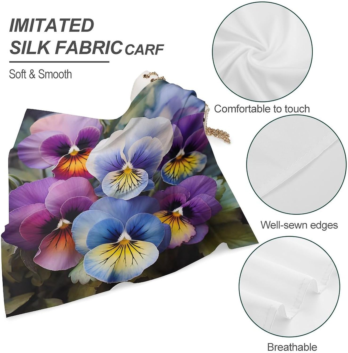 Square Kerchief Bandanas Silky Touch Head Scarf Pansy Perfection Mask Scarf for Men & Women