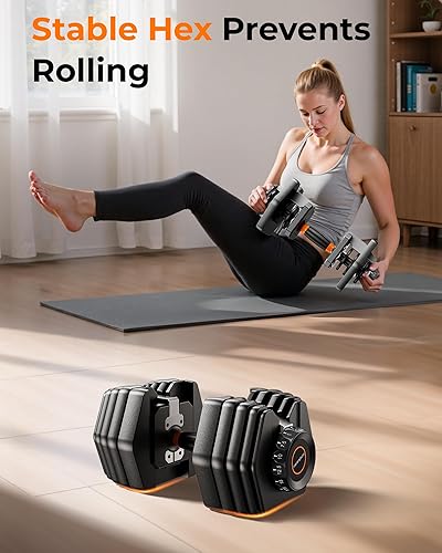 Miniatura 7 de FEIERDUN Juego de mancuernas ajustables, mancuernas de peso libre de 5 a 52.5 libras, 15 en 1, juego de pesas de ajuste rápido con asas y bandeja