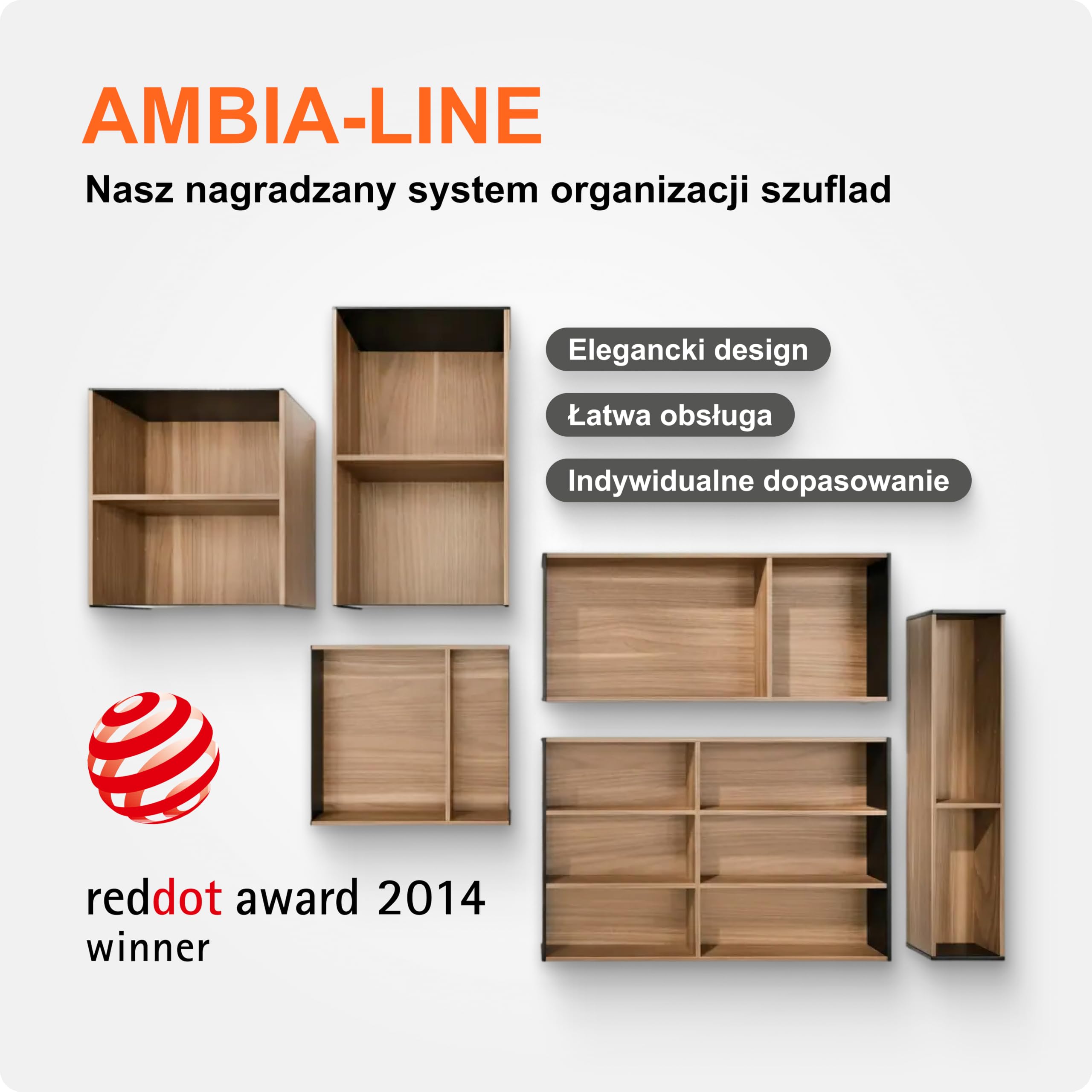 blum AMBIA-LINE wkład na sztućce | premium organizer szuflady do nowoczesnych kuchni i mebli | porządkuje sztućce | z nóżkami antypoślizgowymi | 47×30×5 cm | Orzech Tennessee